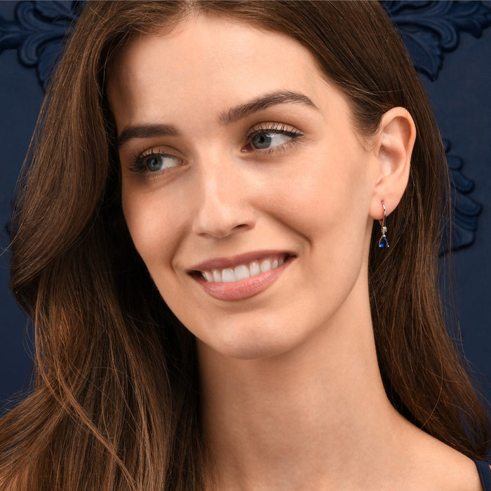Sterling Silver Blue Pear CZ Leverback Drop Earrings