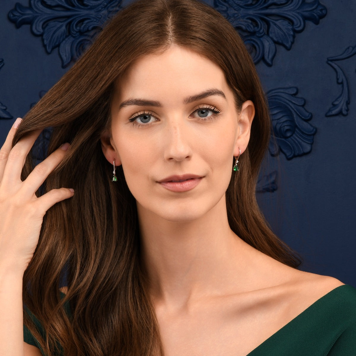 Sterling Silver Green Pear CZ Leverback Drop Earrings