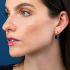 Gold Plated Sterling Silver Pear Shaped Dark Blue Drop Earrings