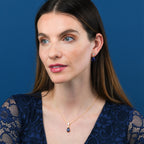 Gold Plated Sterling Silver Dark Blue Pear Drop Necklace