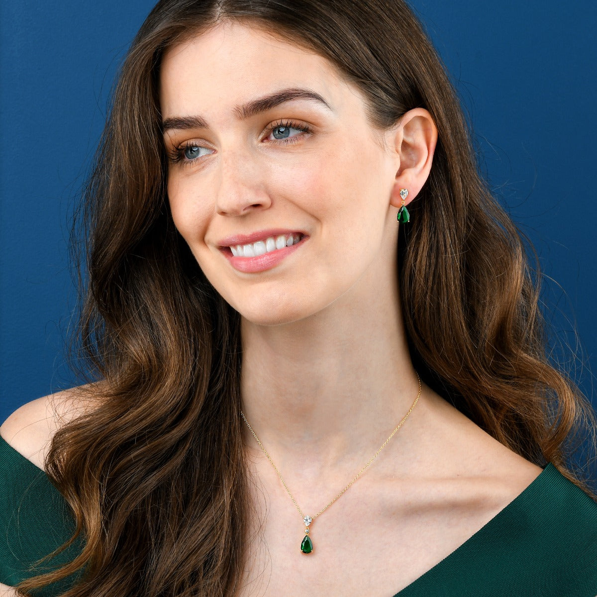 Gold Plated Sterling Silver Green Drop Pendant Necklace