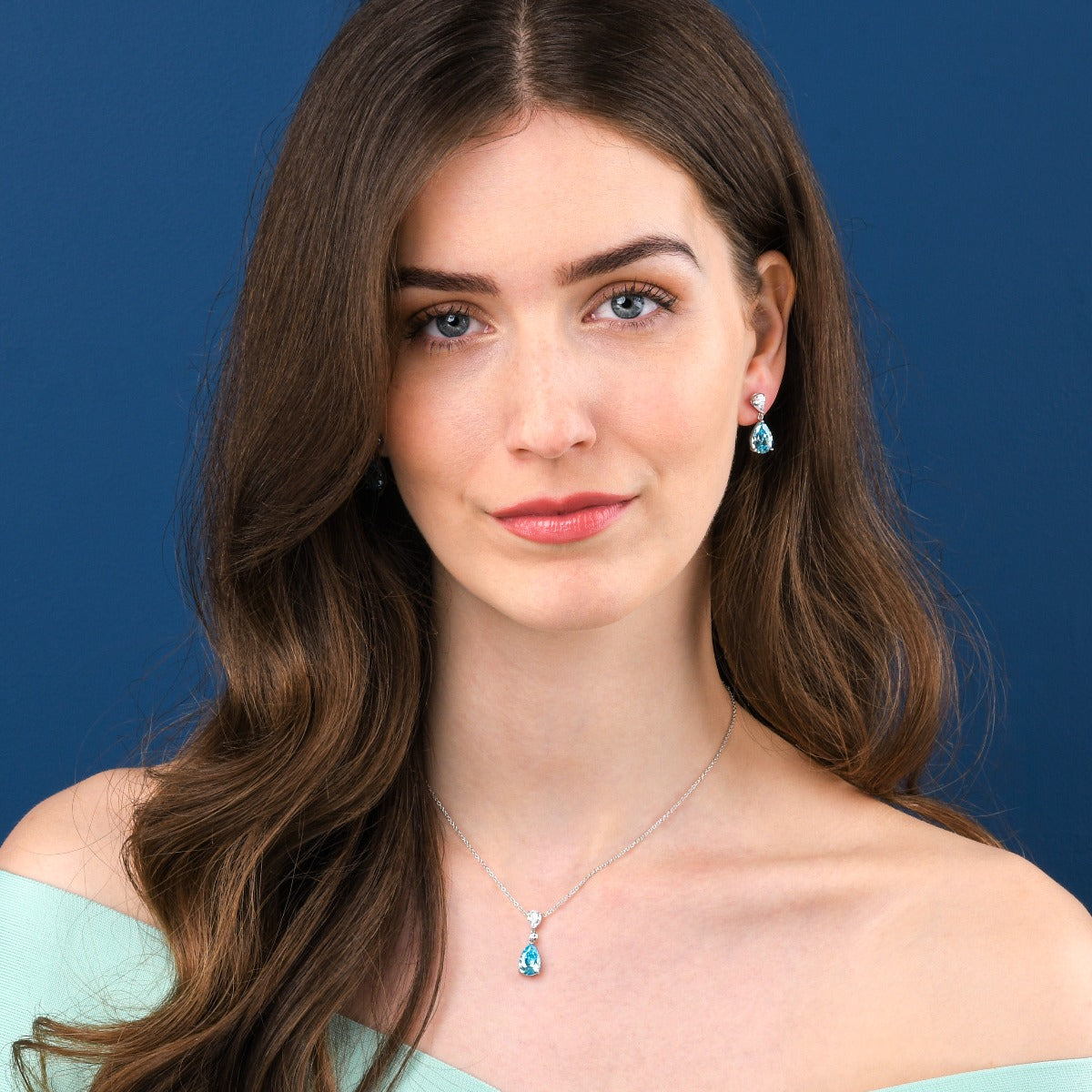 Sterling Silver Light Blue Drop Pendant Necklace