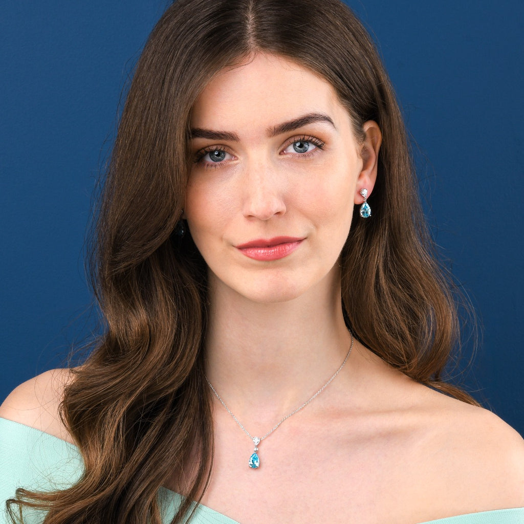 Sterling Silver Pear Shaped Light Blue Drop Earrings