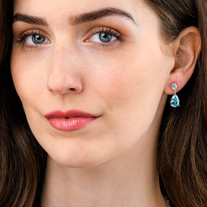 Sterling Silver Pear Shaped Light Blue Drop Earrings