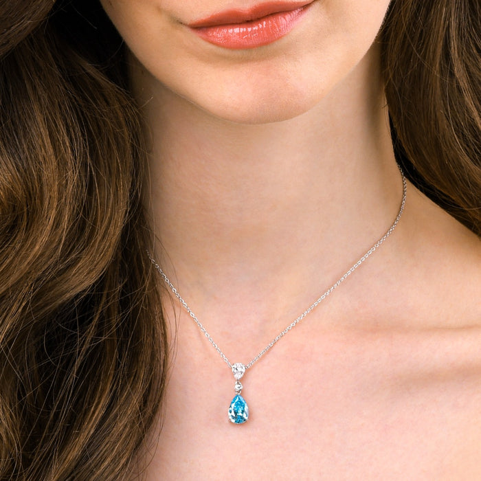 Sterling Silver Light Blue Drop Pendant Necklace