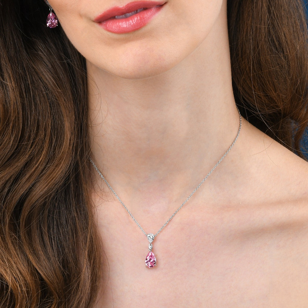 Sterling Silver Light Pink Drop Pendant Necklace
