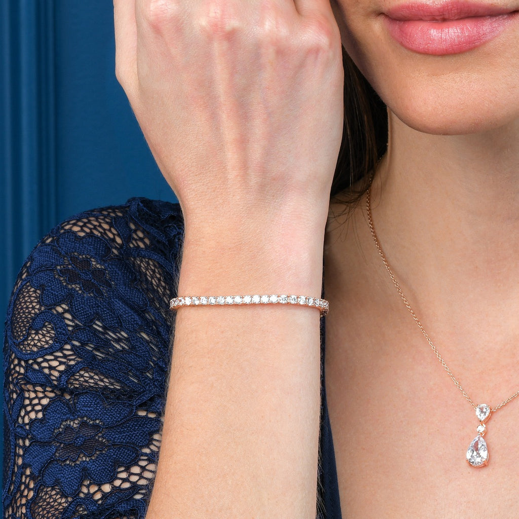 Rose Gold Plated Sterling Silver Tennis Bracelet 3mm White Cubic Zirconia