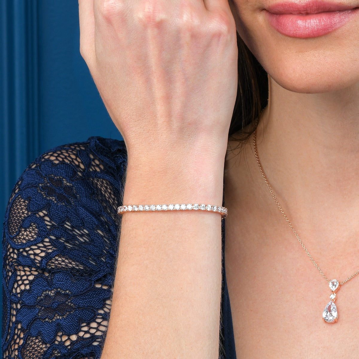 Rose Gold Plated Sterling Silver Tennis Bracelet 3mm White Cubic Zirconia