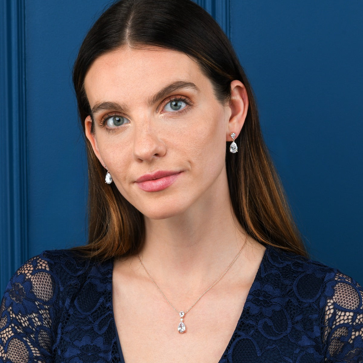 Rose Gold  Plated Sterling Silver Teardrop Pendant Necklace