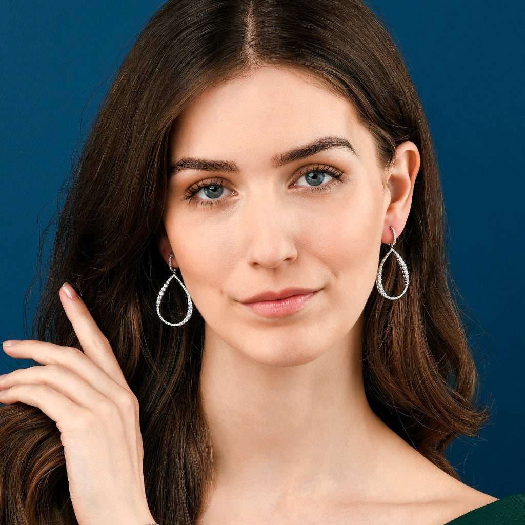 925 Sterling Silver Long Drop Earrings in a Hollow Teardrop Shape
