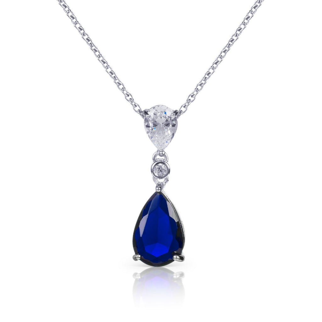 925 Sterling Silver Dark Blue Pear Drop Necklace for Women