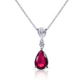 Red tear drop pendant necklace in 925 sterling silver
