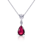 Red tear drop pendant necklace in 925 sterling silver