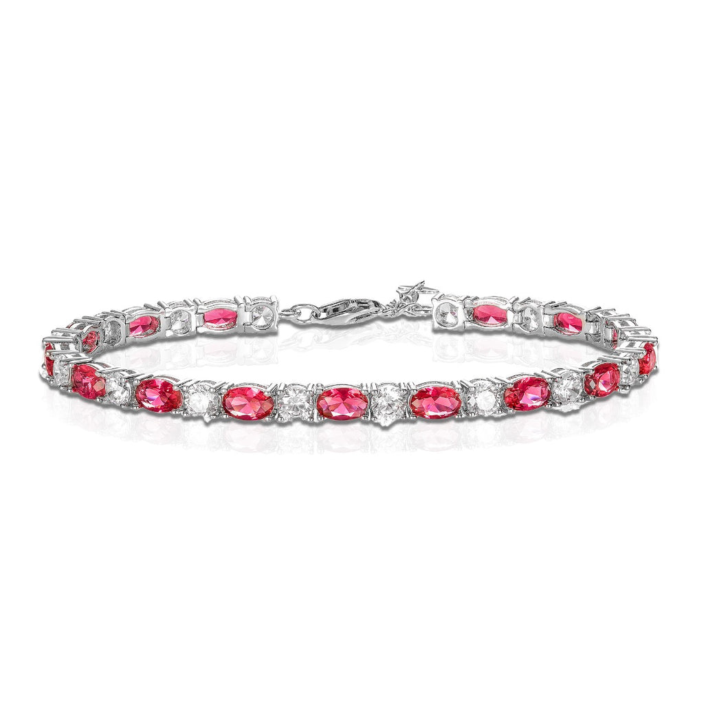 Sterling Silver Tennis Bracelet With Red & White stones