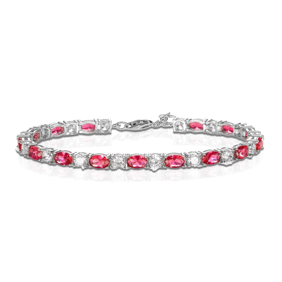 Sterling Silver Tennis Bracelet With Red & White stones
