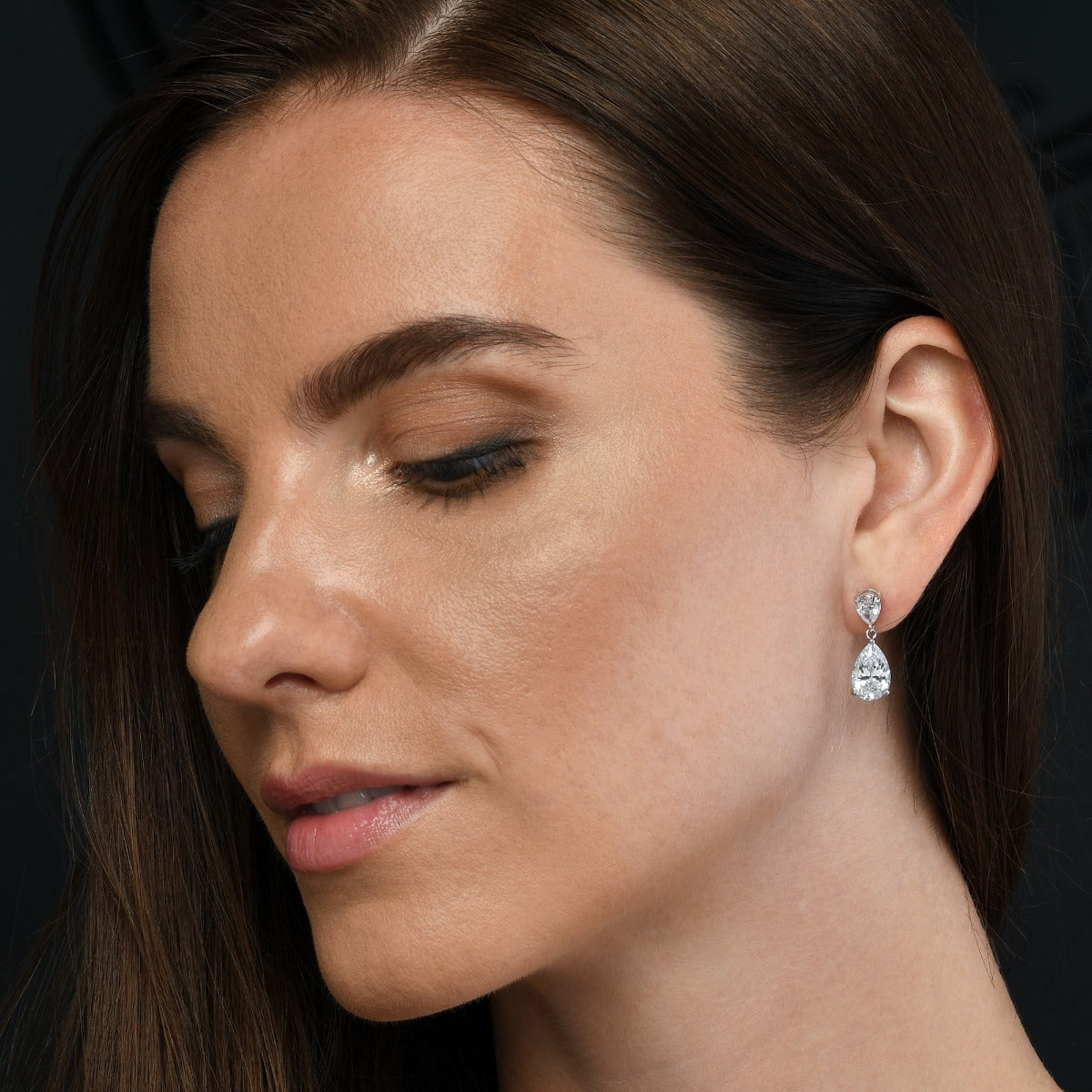Sterling Silver Cubic Zirconia Pear Shaped Drop Earrings