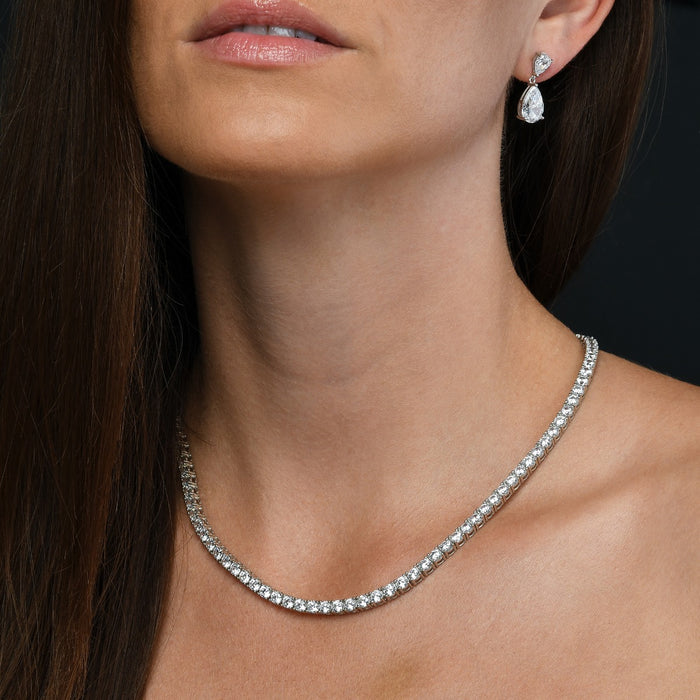 Sterling Silver Tennis Necklace with 4mm Sparkling Cubic Zirconia