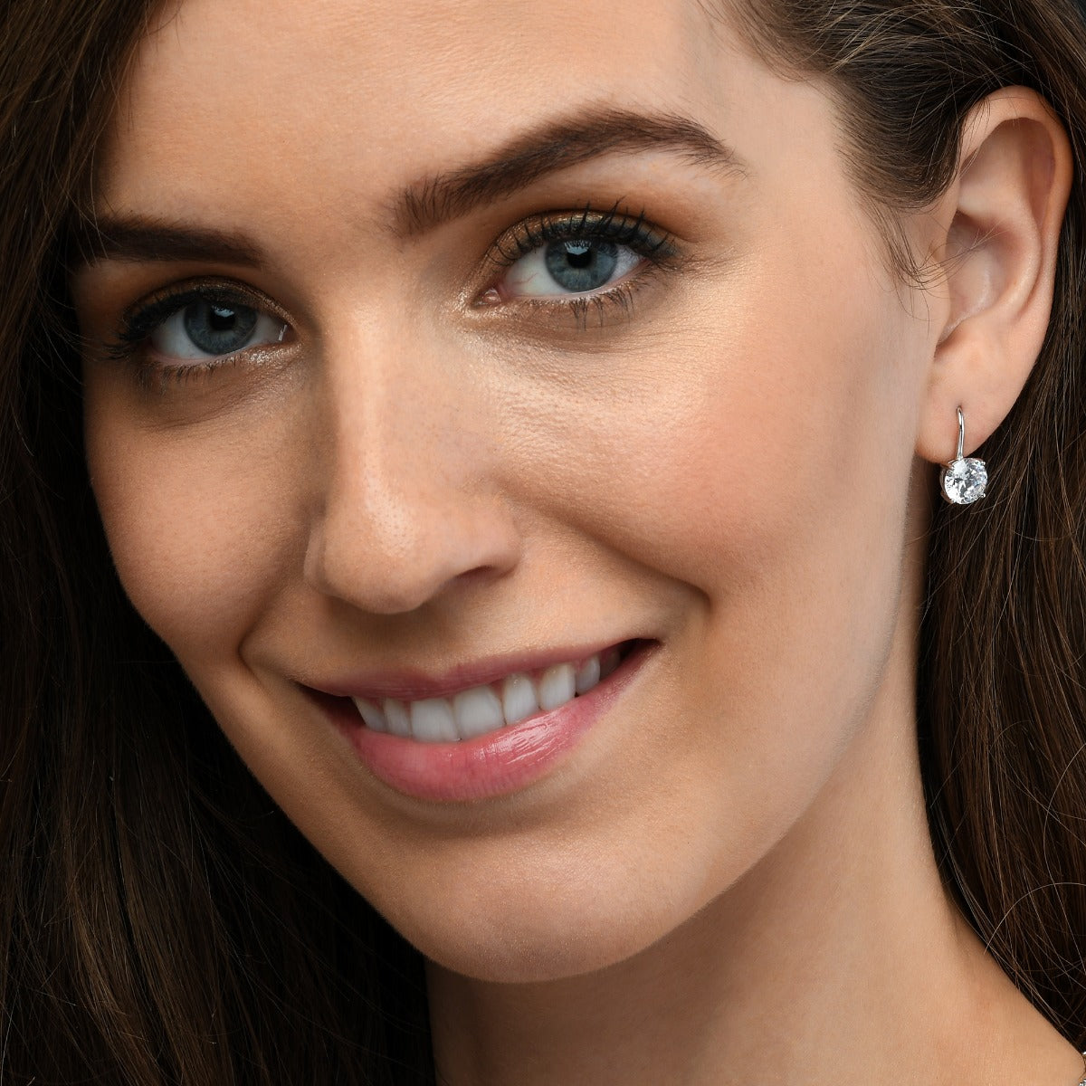 Sterling Silver Zirconia Drop Earrings 8mm Round Zirconia