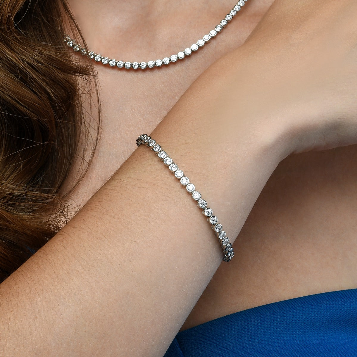 Bezel Set Sterling Silver Tennis Bracelet 3mm White Cubic Zirconia
