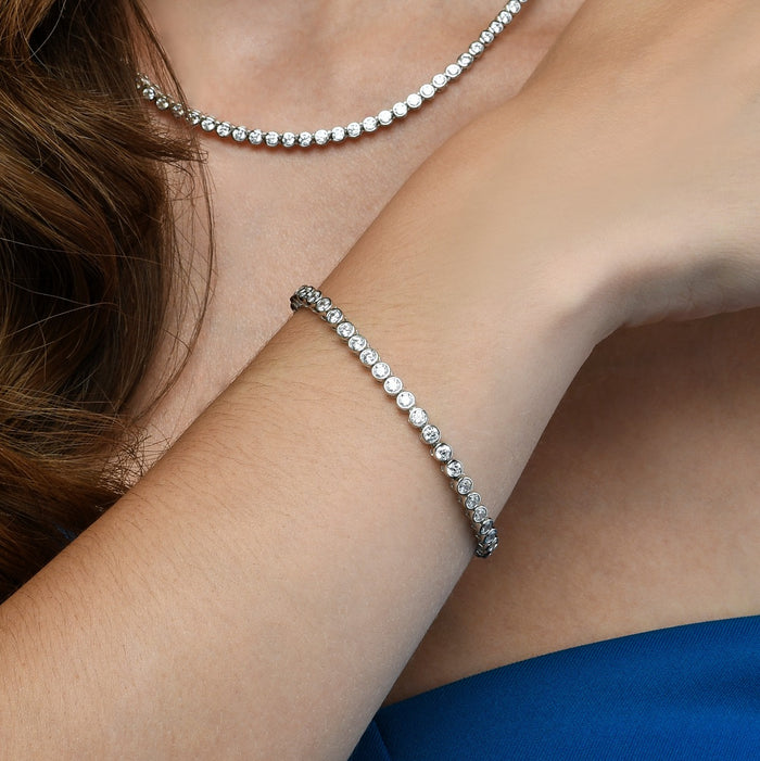 Bezel Set Sterling Silver Tennis Bracelet 3mm White Cubic Zirconia