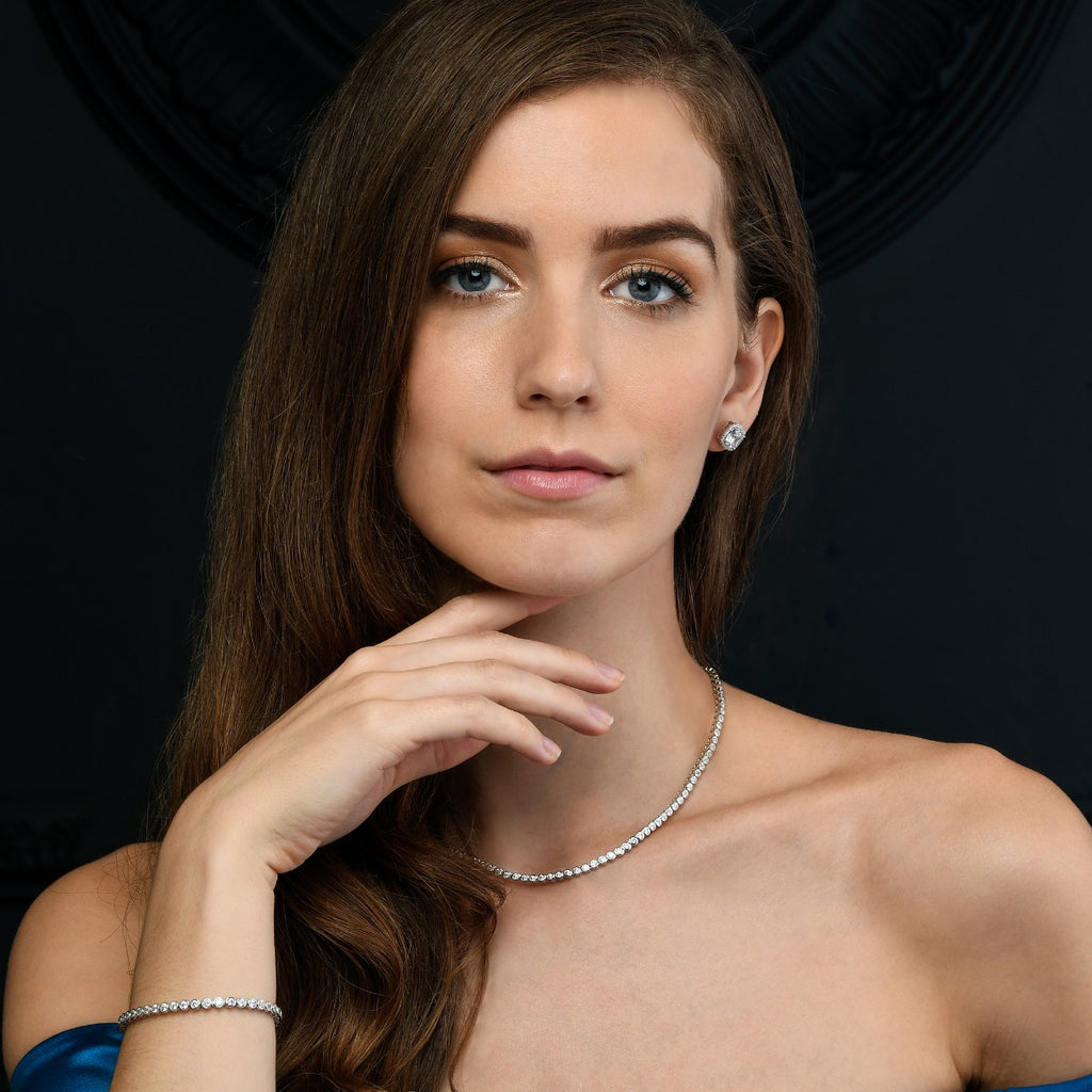 bezel set Tennis necklace in 925 Sterling Silver