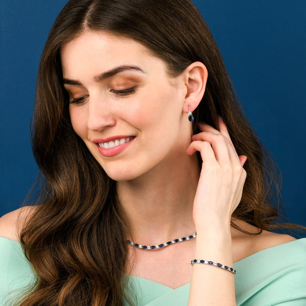 Sterling Silver Blue Drop Earrings with Leverback clasps