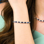 Sterling Silver Tennis Bracelet With Blue & White Cubic Zirconia