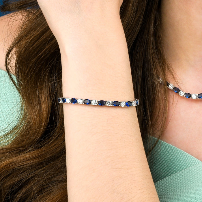 Sterling Silver Tennis Bracelet With Blue & White Cubic Zirconia
