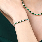 Sterling Silver Tennis Bracelet With Green & White Cubic Zirconia
