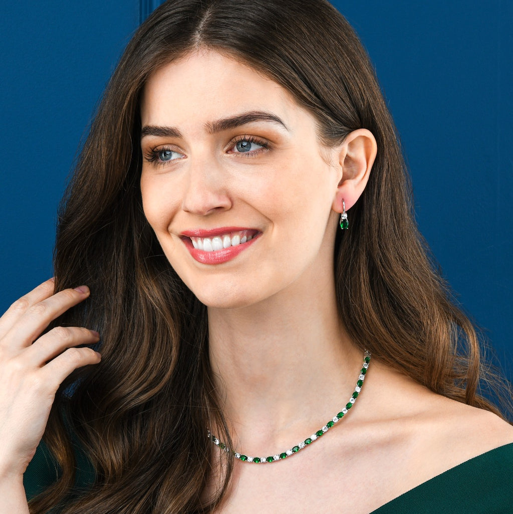 Sterling Silver Green Drop Earrings with Leverback clasps