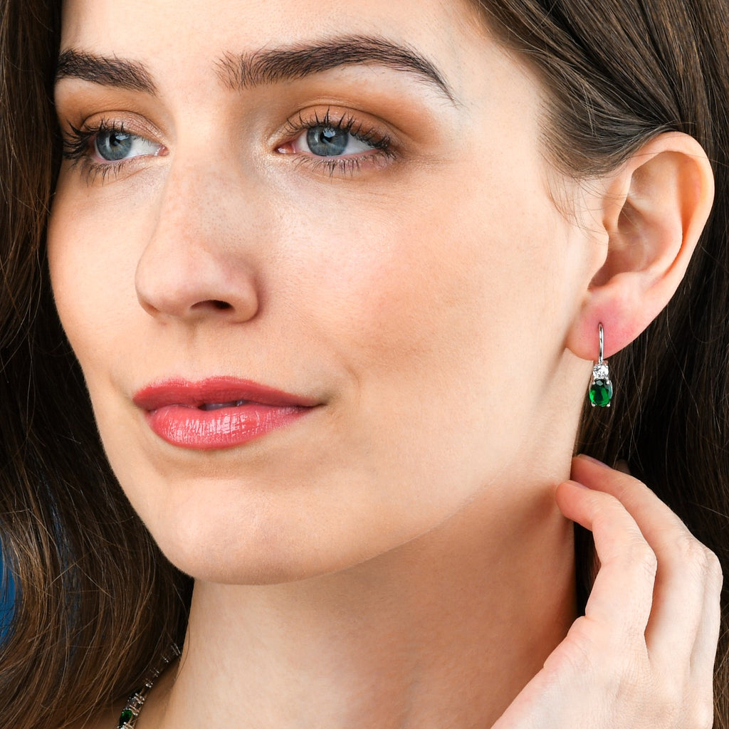 Sterling Silver Green Drop Earrings with Leverback clasps