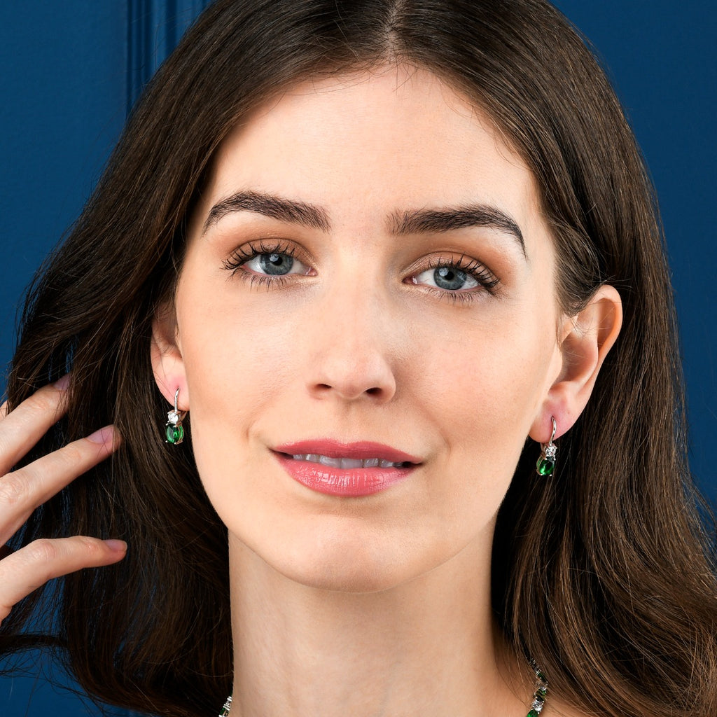 Sterling Silver Green Drop Earrings with Leverback clasps