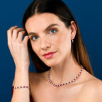 Sterling Silver Tennis Necklace With Red & White Cubic Zirconia