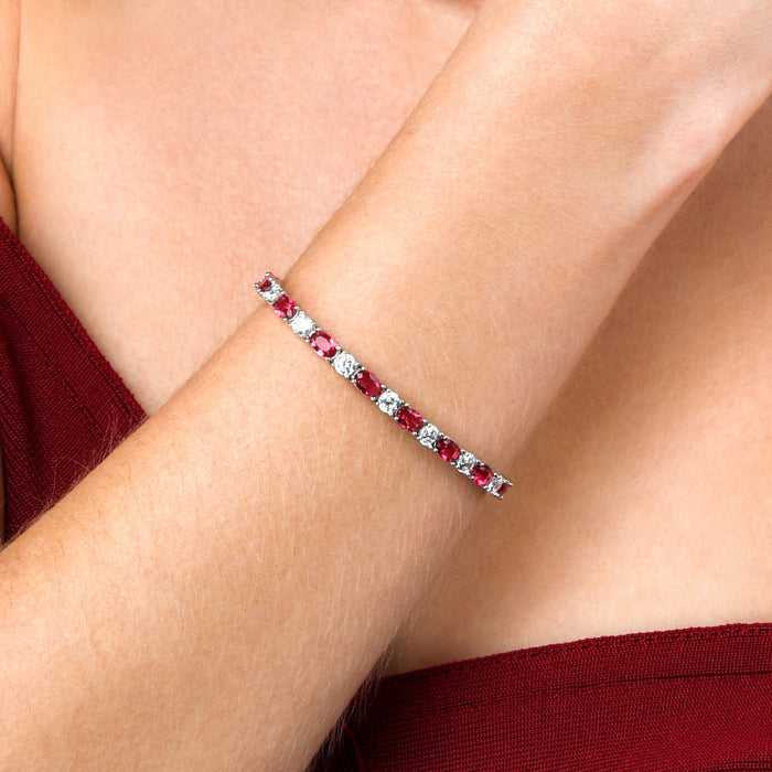 Sterling Silver Tennis Bracelet With Red & White Cubic Zirconia