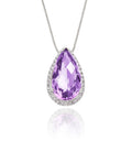 8mm x 13mm Amethyst with 0.17ct Diamond pendant in 9K white gold