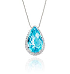8mm x 13mm Blue Topaz with 0.17ct Diamond pendant in 9K white gold