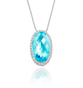 8mm x 14mm Blue Topaz with 0.16ct Diamond pendant in 9K white gold