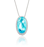 8mm x 14mm Blue Topaz with 0.16ct Diamond pendant in 9K white gold