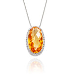 4.00ct Oval Citrine Pendant Necklace With Diamond Halo 18K White Gold