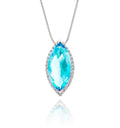 7mm x 14mm Blue Topaz with 0.16ct Diamond pendant in 9K white gold