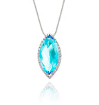 7mm x 14mm Blue Topaz with 0.16ct Diamond pendant in 9K white gold