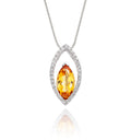 1.00ct Citrine Pendant Necklace With Diamond Halo 18K White Gold