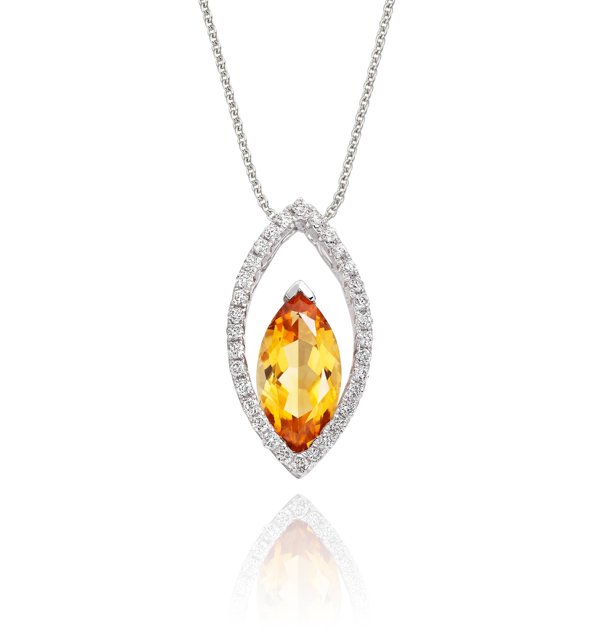 1.00ct Citrine Pendant Necklace With Diamond Halo 18K White Gold