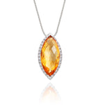 3.00ct Marquise Citrine Pendant Necklace With Diamond 9K White Gold