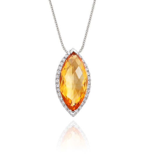 3.00ct Marquise Citrine Pendant Necklace With Diamond 9K White Gold