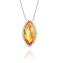3.00ct Marquise Citrine Pendant Necklace With Diamonds 18K White Gold