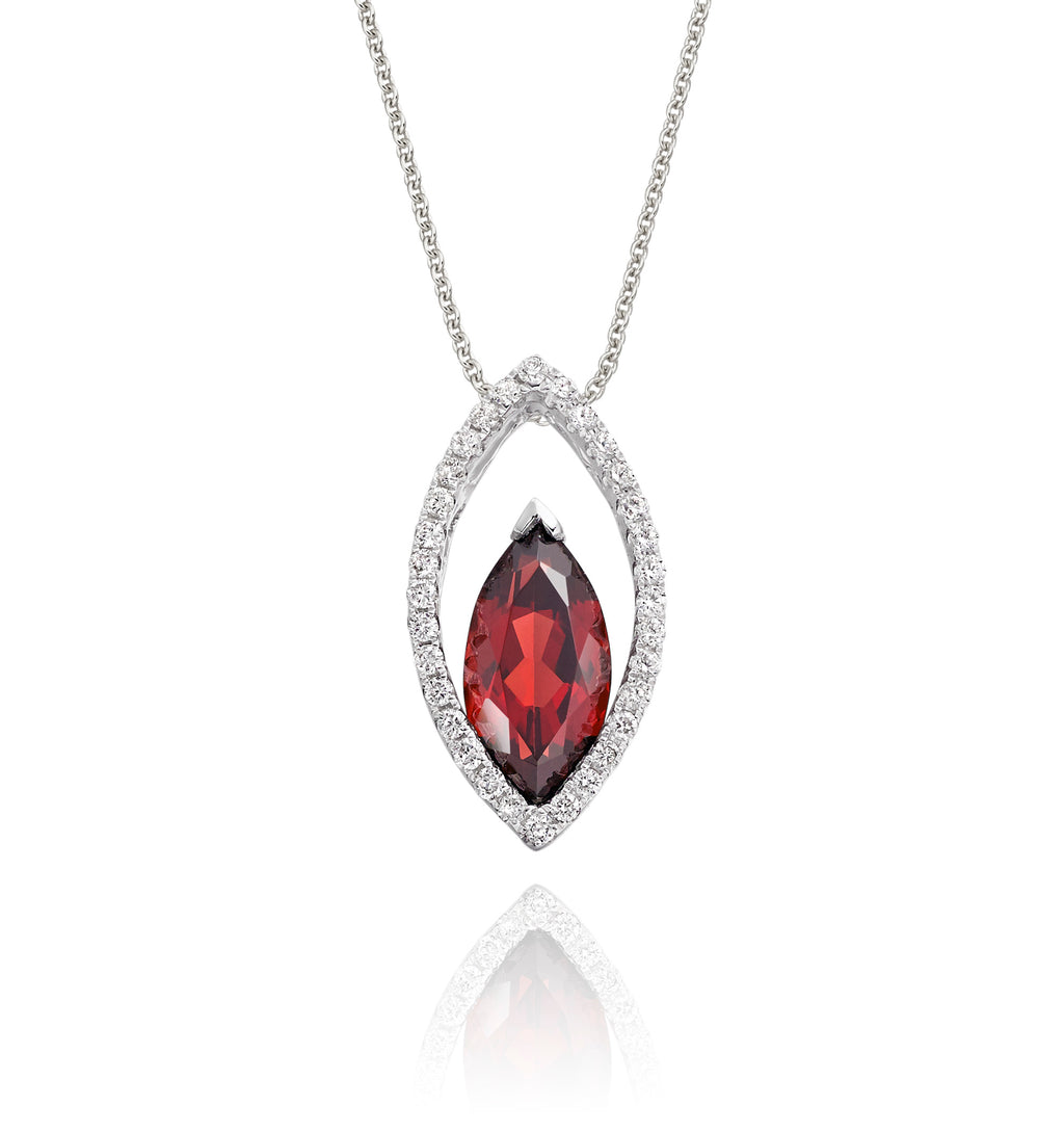 1.40ct Garnet With 0.16ct Diamond Pendant In 9K White Gold