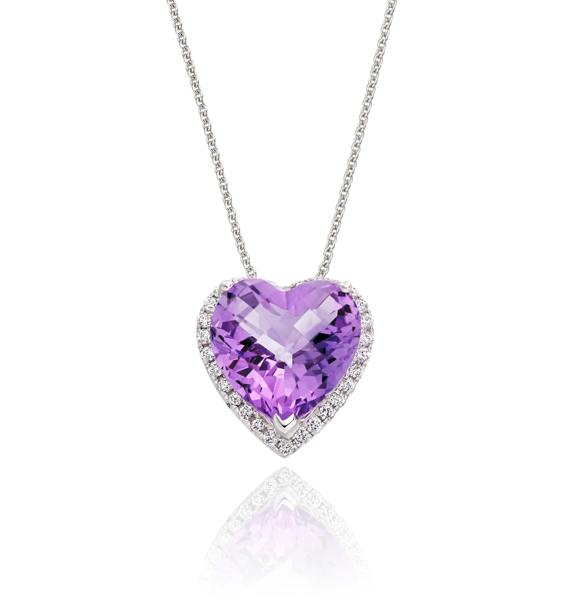 9mm x 10mm Amethyst with 0.15ct Diamond pendant in 9K white gold