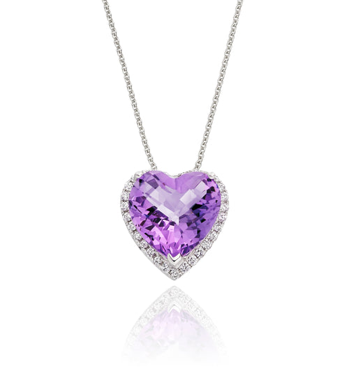 9mm x 10mm Amethyst with 0.15ct Diamond pendant in 9K white gold