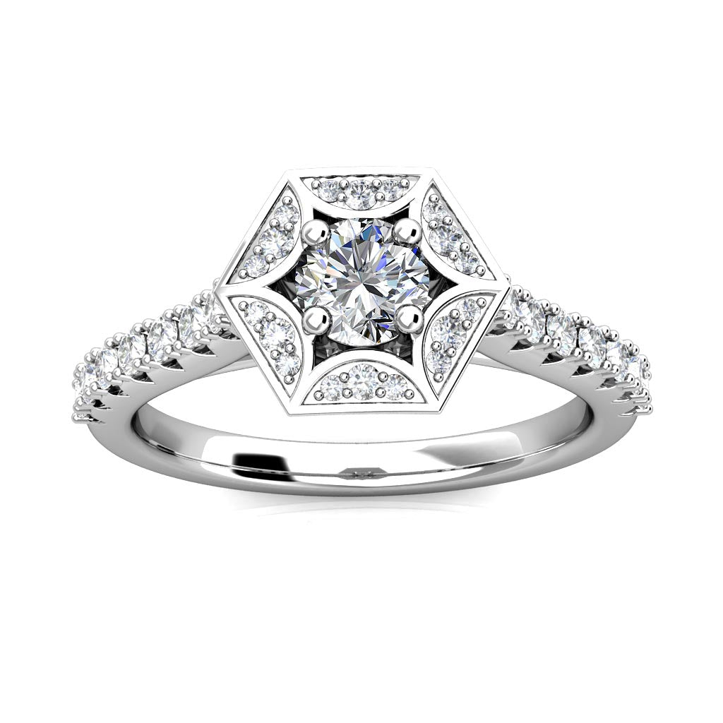 Hexagon Halo Diamond Engagement Ring 0.50ct Diamonds in 18K White Gold